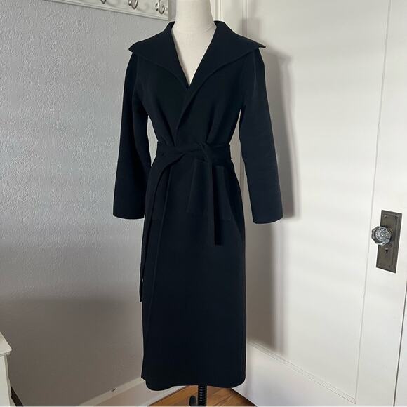 Eileen Fisher Petite Black Wool Cashmere Blend Belted Long Coat - Picture 1 of 8